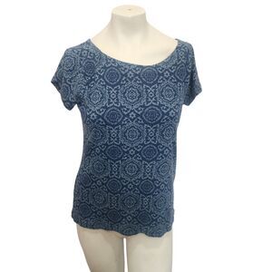 Lauren Ralph Lauren Blue Floral Medallion Top Womens XL Cotton Tee Boho